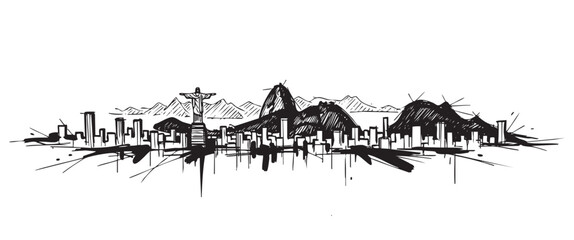 Fototapeta premium rio de janeiro brazil cityscape tall building engraving sketch vector illustration