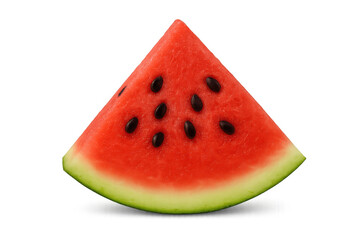 Ripe red watermelon slice with black seeds isolated on transparent background, perfect for summer projects