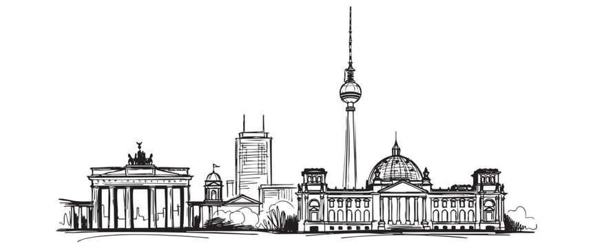 berlin germany cityscape tall building engraving sketch vector illustration