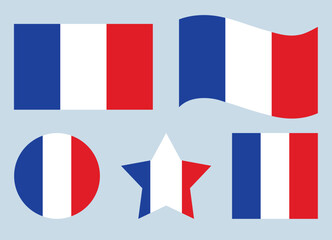 five different shapes, each decorated with the French flag's colors