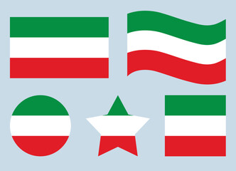 five symbols featuring the Italian flag's; green, white and red 