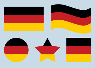 five variations of the German flag, each with black, red, and yellow stripes
