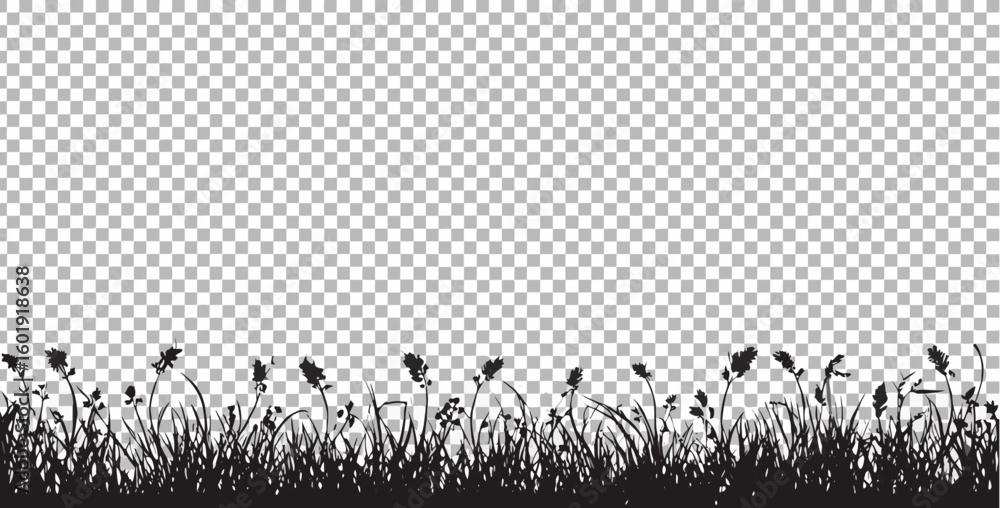 Poster vector silhouette of grass and wildflowers against a transparent background creating a natural and s