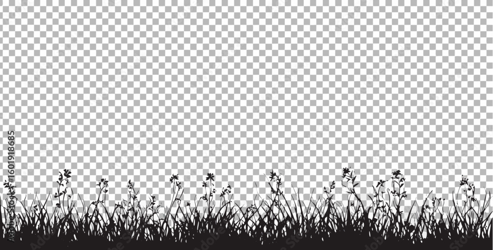 Poster vector silhouette of grass and flowers against a transparent background creating a nature themed des