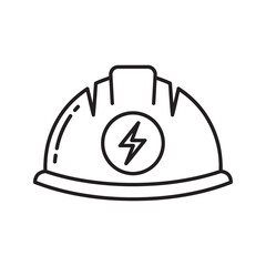 Electrician safety helmet icon with a lightning bolt symbol Worker protection hard hat for electrical construction and power line maintenance job