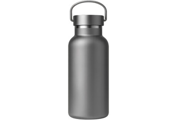 Sleek metallic reusable water bottle featuring ergonomic handle and clean transparent backdrop for graphic design mockups