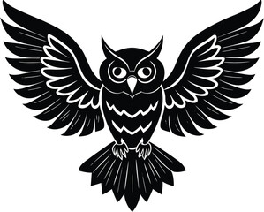 Flying Owl Silhouette Front View Icon.