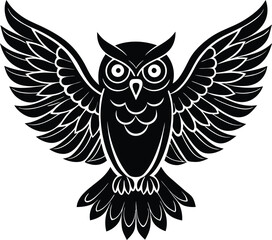 Flying Owl Silhouette Icon Vector.