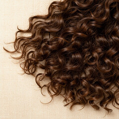 Curly brown hair on beige background