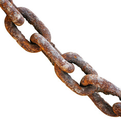 Fototapeta premium Close-up detail of rusted chain links against a transparent background for abstract concepts