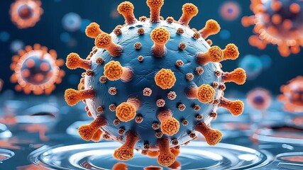 A festive blue winter snowflake pattern of 3D rendered bacteria and virus cells creates a unique holiday ornament design - Powered by Adobe