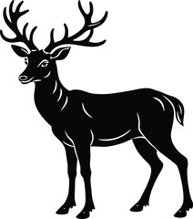 Graceful Deer Silhouette With Antlers.