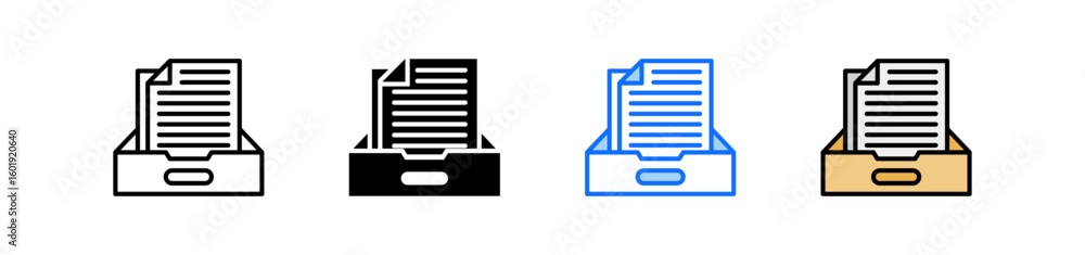 Poster file cabinet icon set multiple style collection