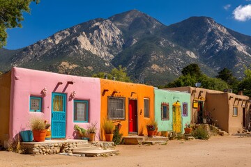 Vibrant Homes Nestled Beneath Majestic Mountain Peaks