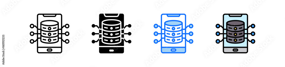 Poster mobile storage icon set multiple style collection