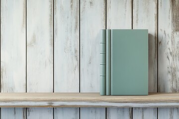 Books on shelf against rustic white wood background for reading and knowledge concept