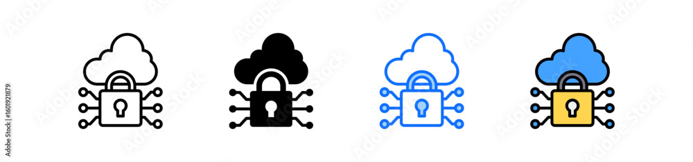 Aufkleber cloud security icon set multiple style collection