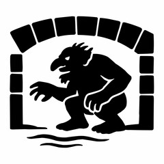 Black and white vector illustration of a wild animal, combining a lion and a dragon silhouette design