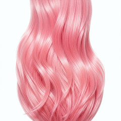 Pink wavy hair on white background