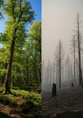 Thriving Forest vs. Burnt Wilderness After Wildfire
