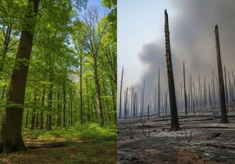 Forest Before and After Wildfire Destruction
