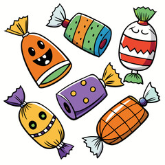 Assortment of halloween candies with detailed wrappers perfect for festive designs