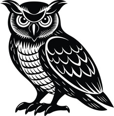 Perched Owl Silhouette With Turned Head.