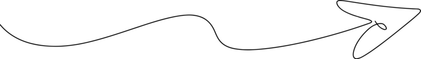 Simple hand drawn wavy arrow pointing to the right isolated on white background