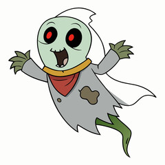 Spooky flying ghost with tattered cloth and glowing eyes for halloween