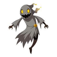Spooky flying ghost with tattered cloth and eerie glowing eyes