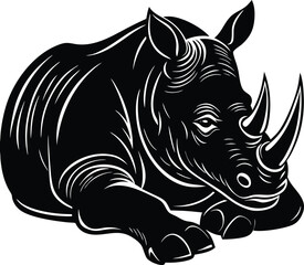 Resting Rhino Silhouette With Horn.