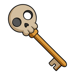 Antique skeleton key with a distinctive skull shaped handle on a clean white background
