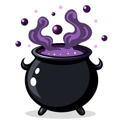 Mystical witch s cauldron with bubbling green potion and swirling magical fumes