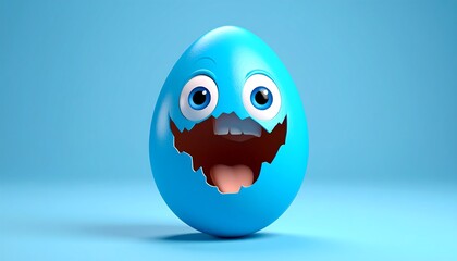 Blue cartoon egg with happy expression