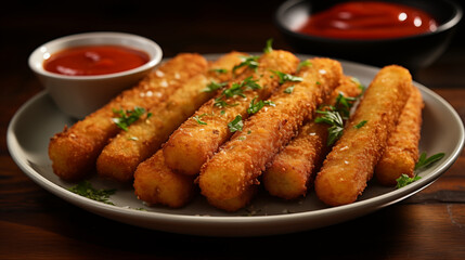  In junk food Crispy mozzarella sticks wings with tomato ketchup