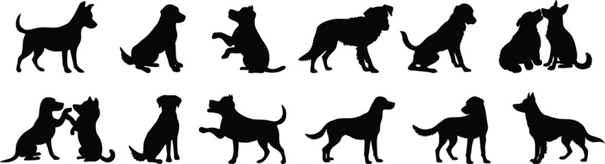 Obraz premium 14-Set Silhouette of Dogs – Vector Illustration of Different Poses