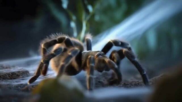 Tarantula Spider on its Web at Night