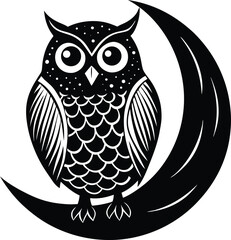Single Owl Sitting on Moon