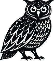 Snowy Owl Bird Silhouette Icon Vector.
