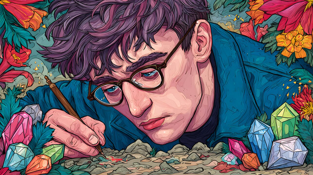 an AI programmer writing autonomous machine code inside a digital mindscape