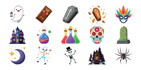 Fototapeta premium Collection of Halloween themed icons and Vector isolated on white background