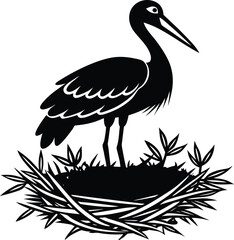 Stork Nest Silhouette Bird Icon.