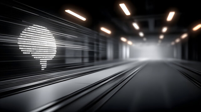 of artificial intelligence with human brain elements merging into binary streams and algorithms