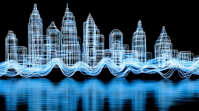 of the future with buildings that reshape constantly in glowing pulses
