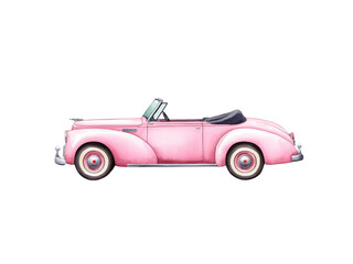 Obraz premium Vintage pink convertible car illustration