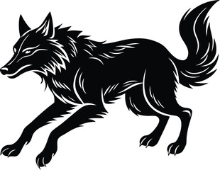 Wild Wolf Running Silhouette Art.