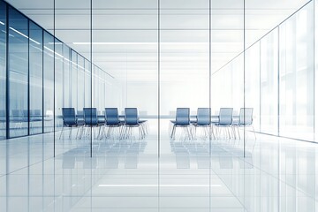 Modern Office Meeting Room Interior with Glass Walls and Chairs for Corporate Discussions