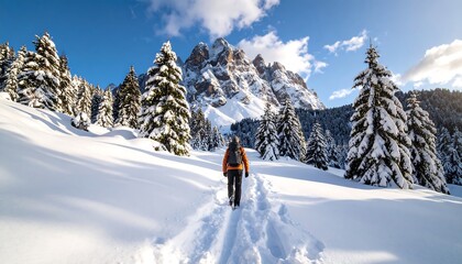 Winter hiker in snowy mountains