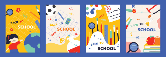 Back to school vector poster. Study Background design with children and education school supplies element. Kids hand drawn flat design for poster , wallpaper, website and cover template.