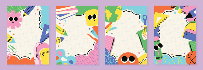 Back to school vector poster. Study Background design with doodle cartoon and education school supplies element. Kids hand drawn flat design for poster , wallpaper, website and cover template.